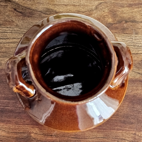 Unique Vintage Ceramic Milk Jug Crock w/ Handles 7" x 5" Glazed Ceramic Can - Picture 8 of 13